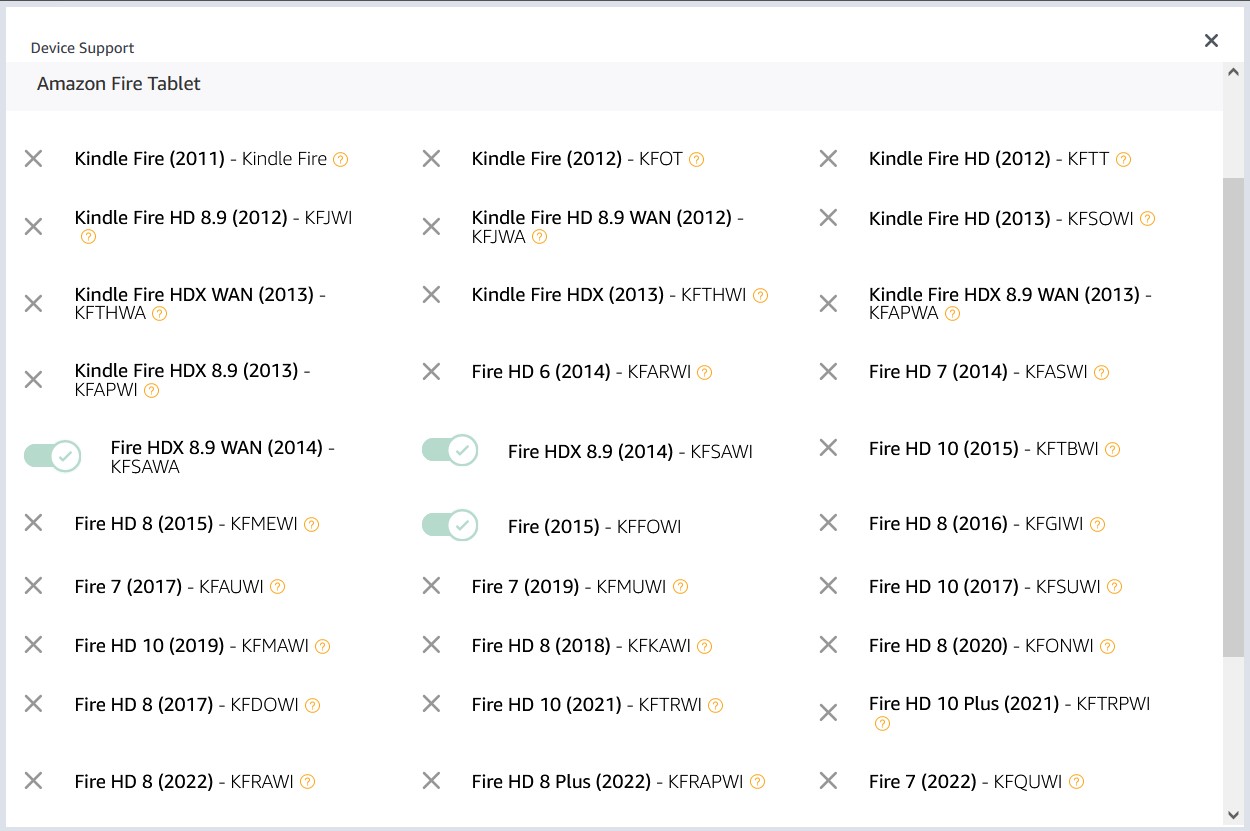 A screenshot showing Amazon tablets support for Velocity Lapse